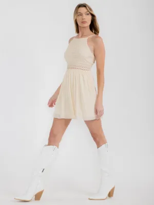 WOMEN'S SLEEVELESS LACE OPEN BACK MINI DRESS
