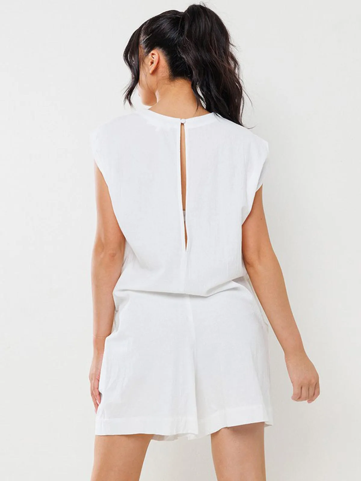 WOMEN'S SLEEVELESS OPEN BACK POCKETS ROMPER
