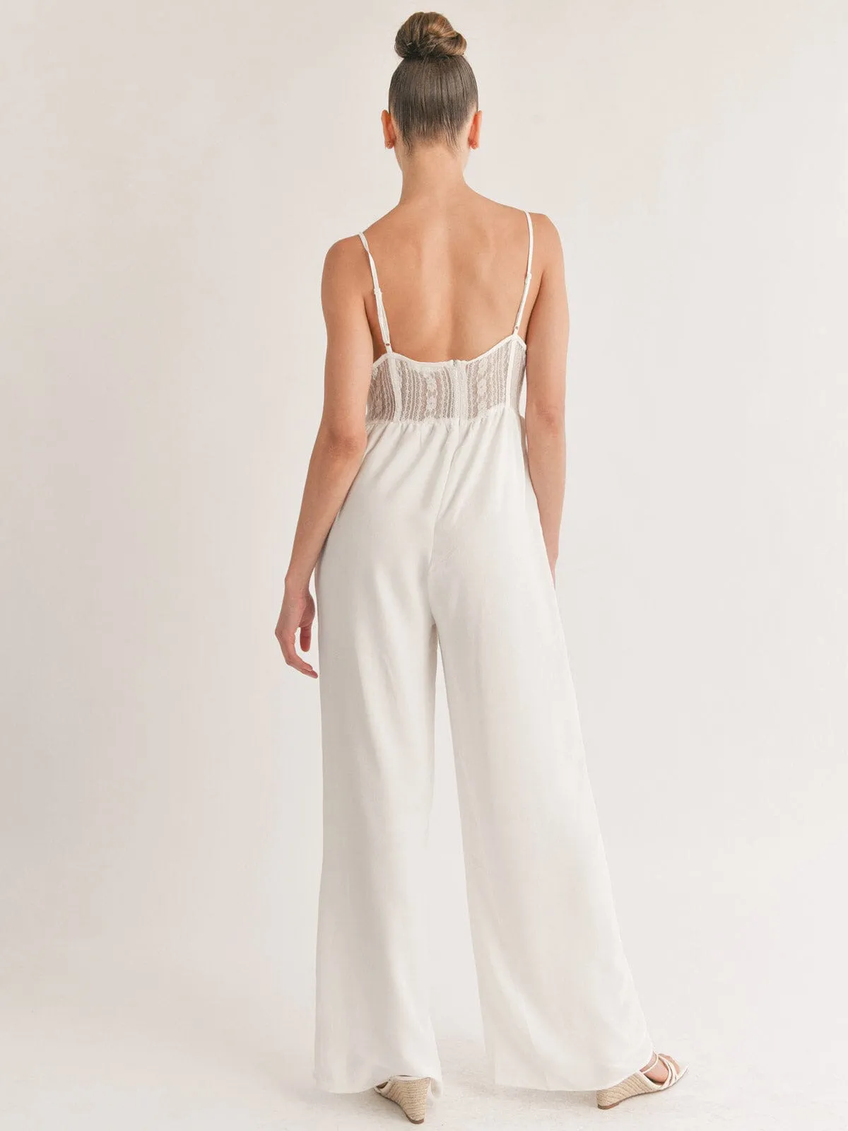 WOMEN'S SLEEVELESS POCKETS MESH DETAILED WIDE LEG JUMPSUIT