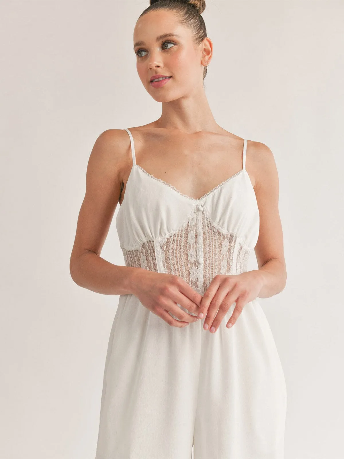 WOMEN'S SLEEVELESS POCKETS MESH DETAILED WIDE LEG JUMPSUIT