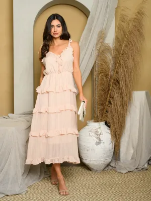 WOMEN'S SLEEVELESS TIERED RUFFLE MAXI DRESS