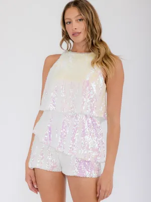 WOMEN'S SLEEVELESS TIERED RUFFLE SEQUINS ROMPER