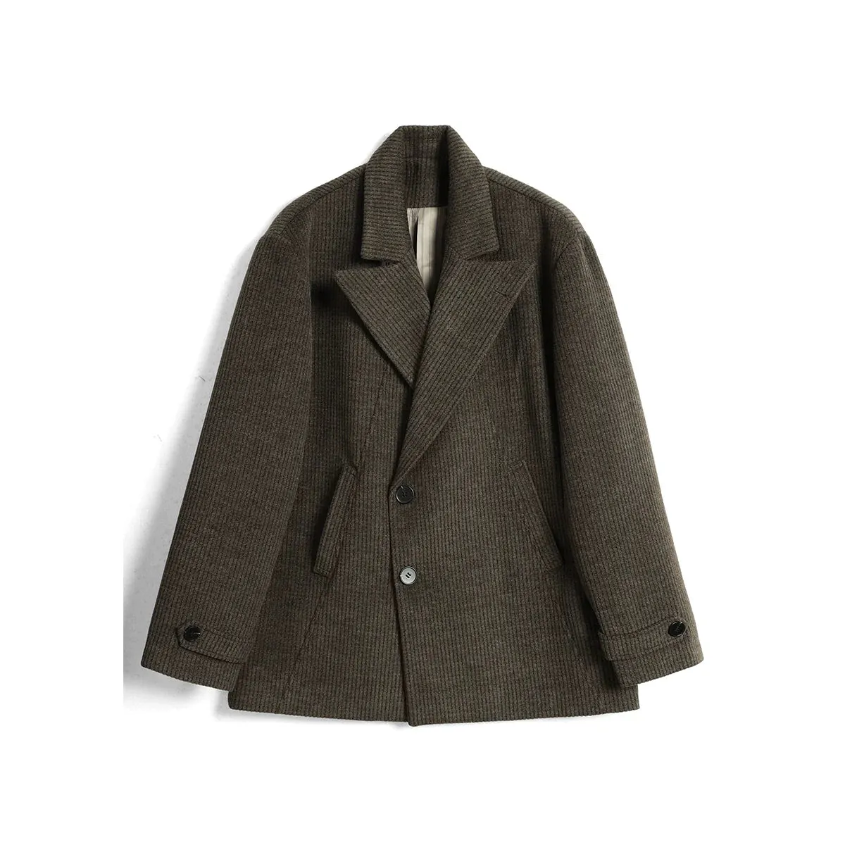 Woolen Mid-Length Peak-Lapel Jacket