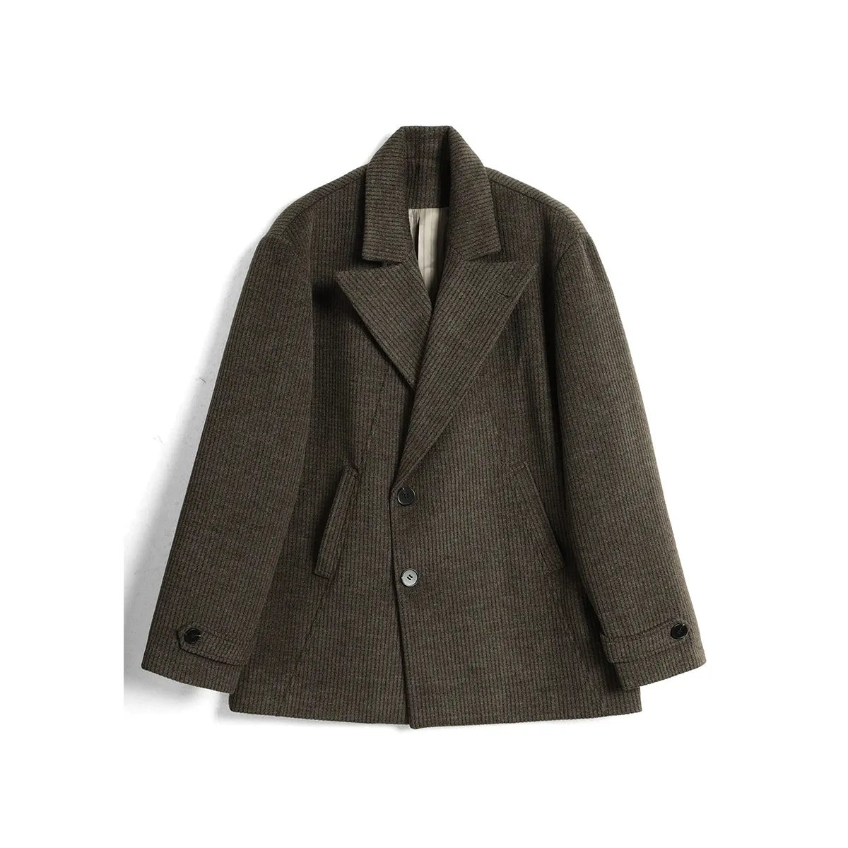 Woolen Mid-Length Peak-Lapel Jacket
