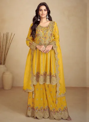 Yellow Embroidery Festive Gharara Suit