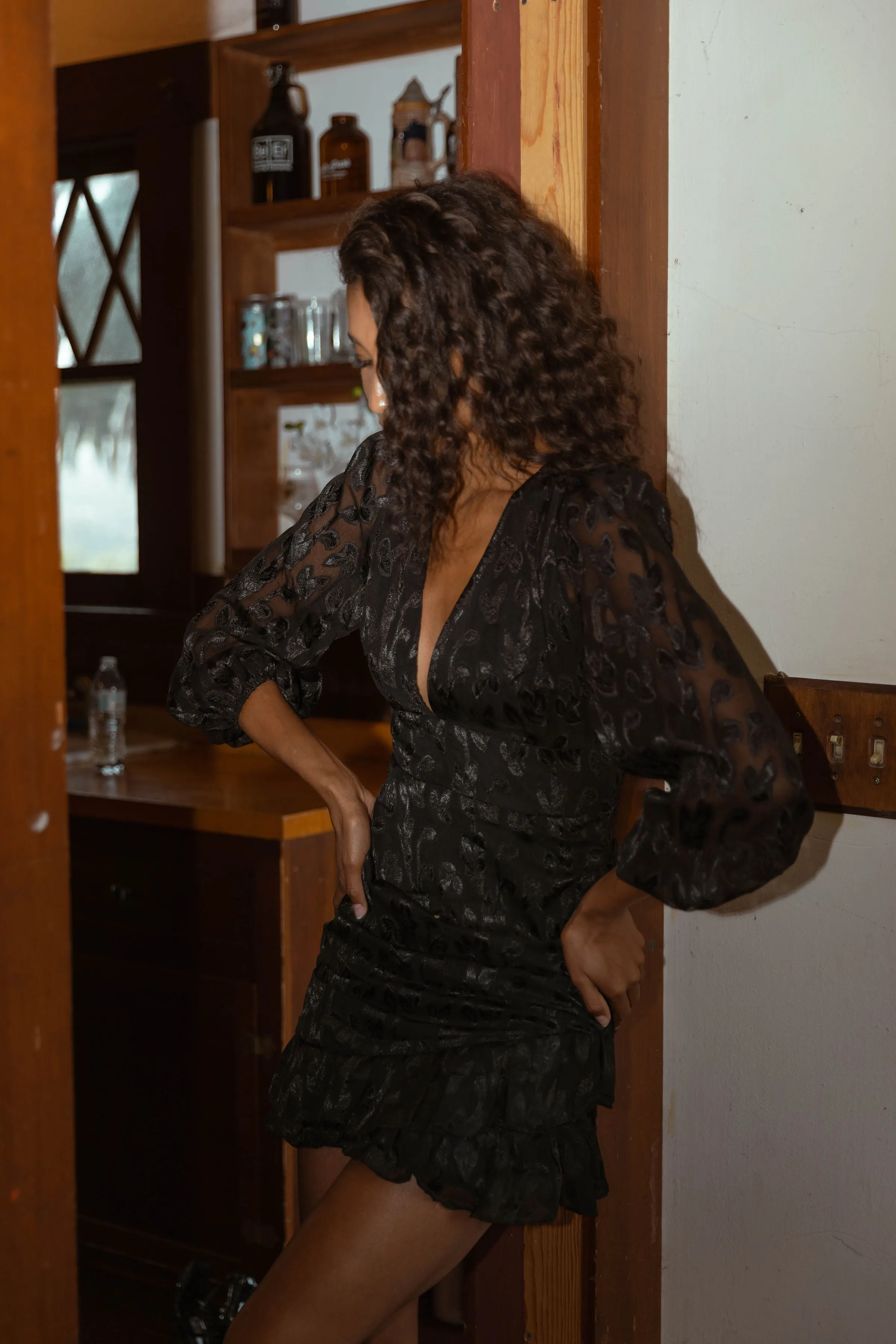 You Got Me Lace Mini Dress in Black