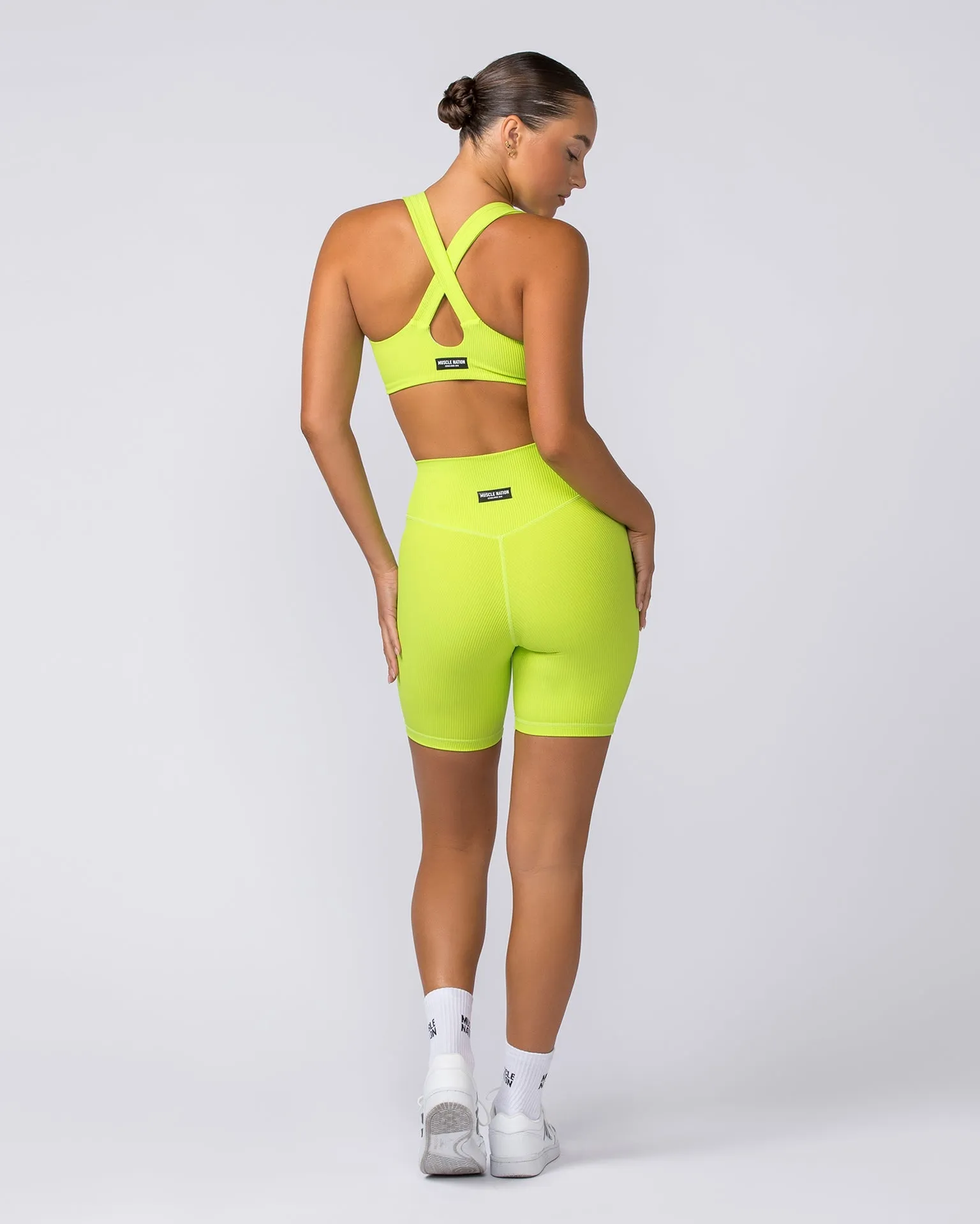 Zero Rise Rib Bike Shorts - Cyber Lime