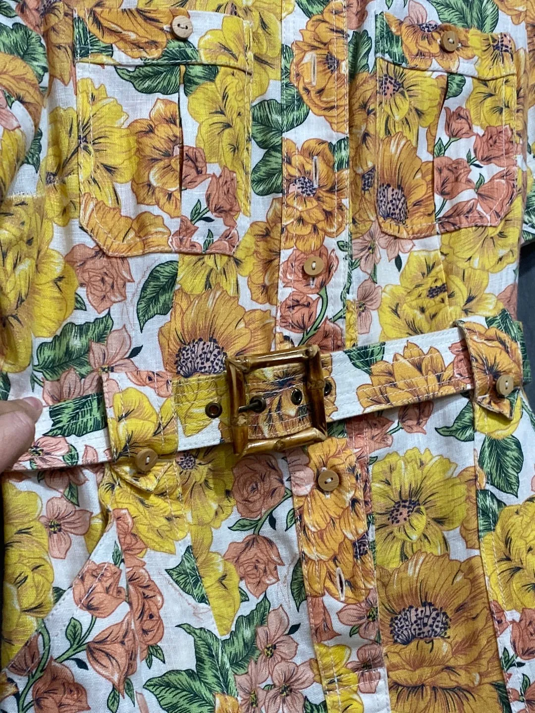 ZIMMERMANN Yellow and Orange Button Down Belted Mini Dress