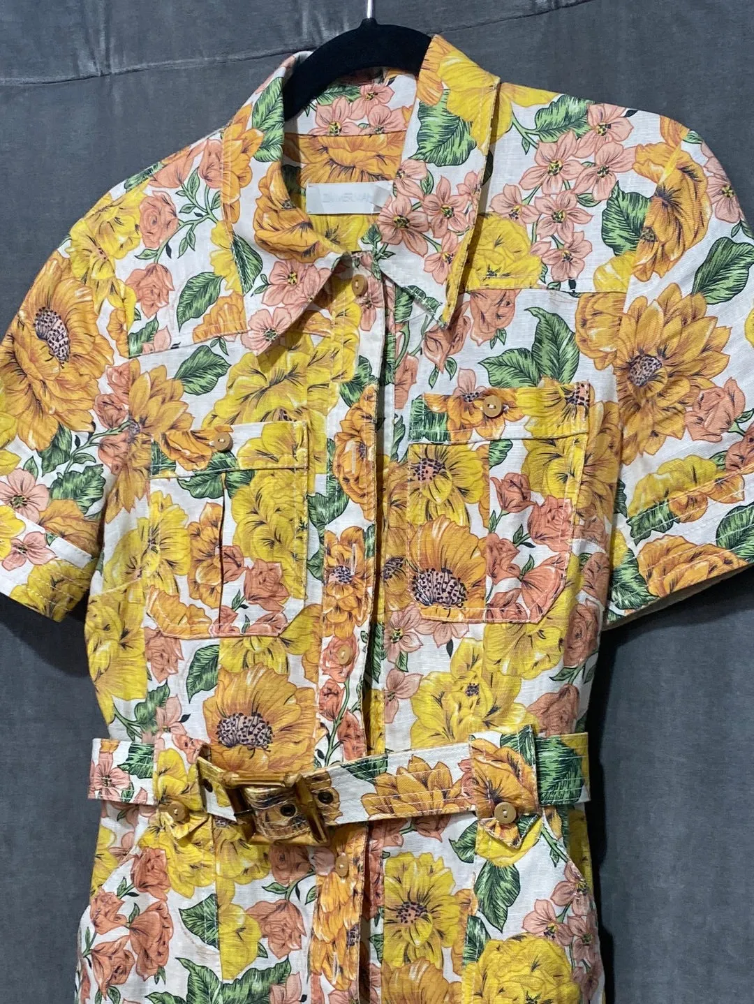 ZIMMERMANN Yellow and Orange Button Down Belted Mini Dress