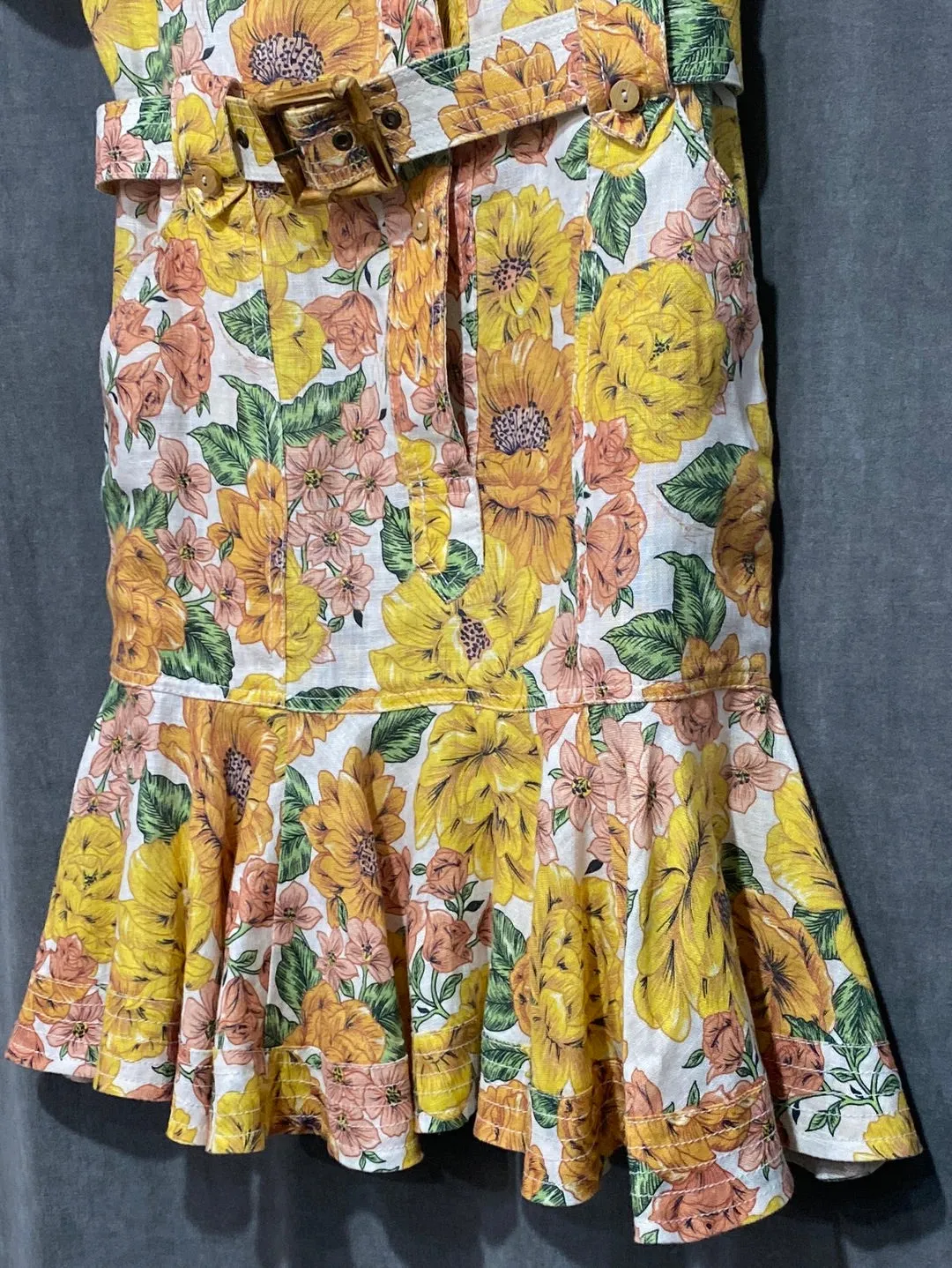 ZIMMERMANN Yellow and Orange Button Down Belted Mini Dress