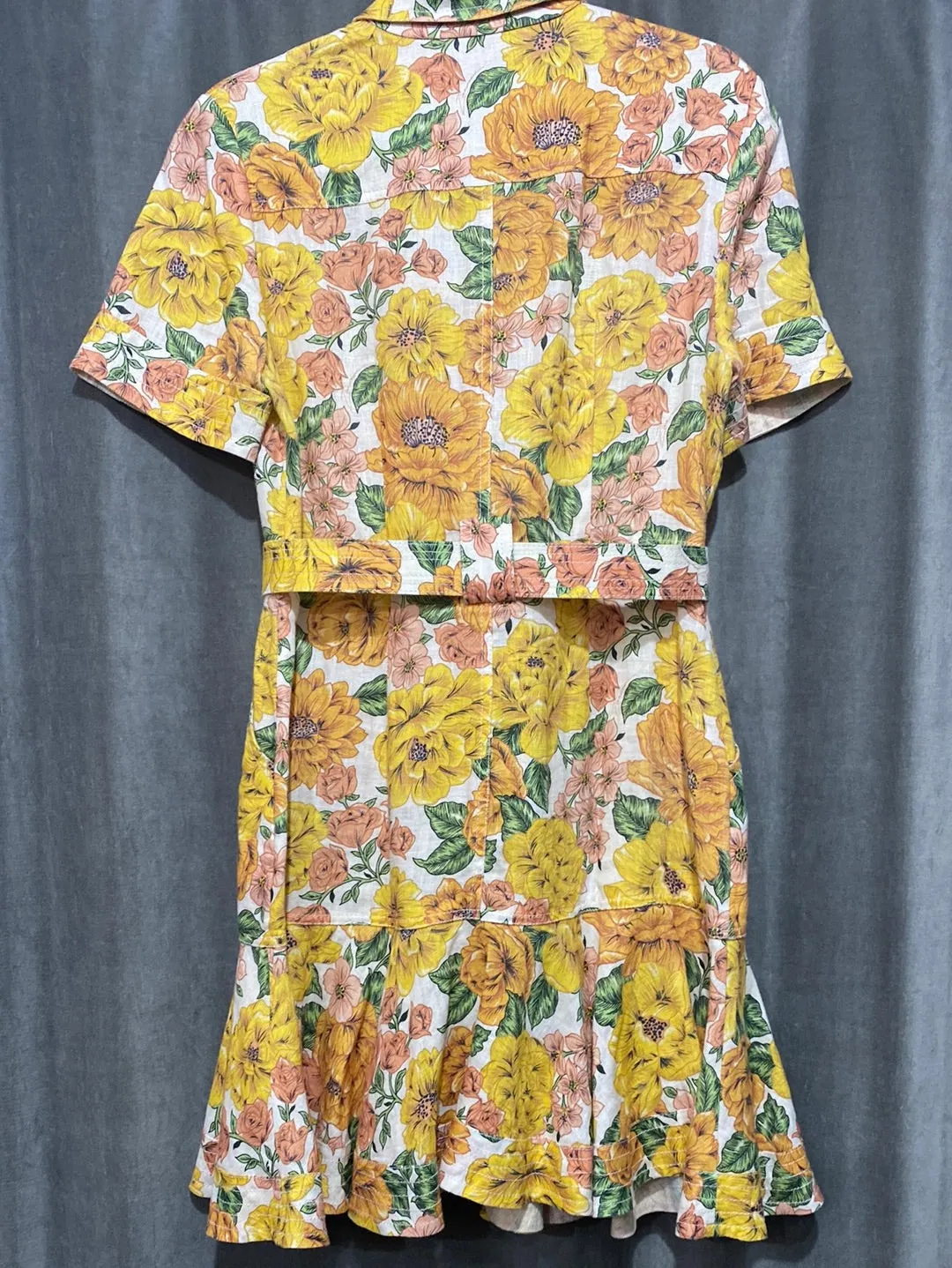 ZIMMERMANN Yellow and Orange Button Down Belted Mini Dress
